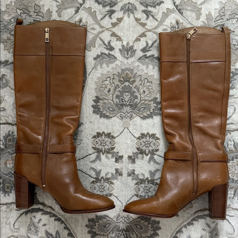 Tory Burch Chestnut Brown Leather Knee-High Heeled Boots